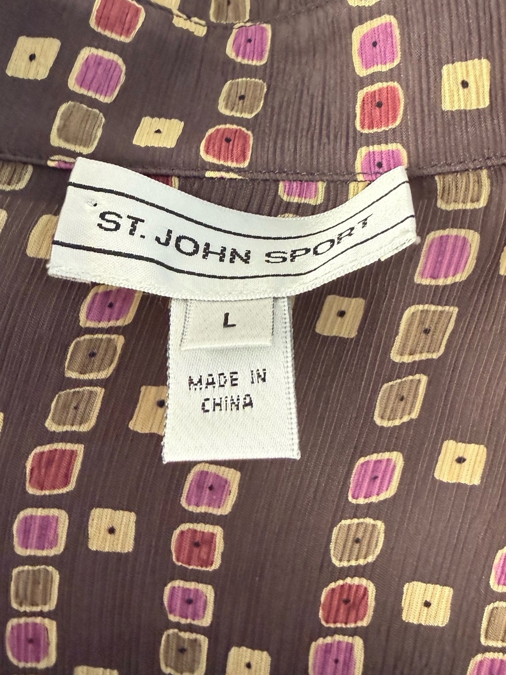 Vintage SILK St. John Sport Geometric Multi Square Long Sleeve Large quiet lux - Picture 3 of 10